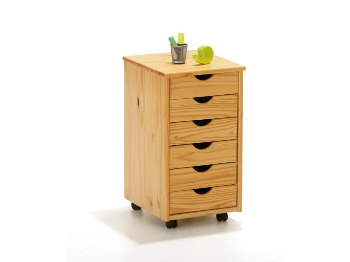 Nilar Kommode Rollcontainer, 6 Schubladen, natur.