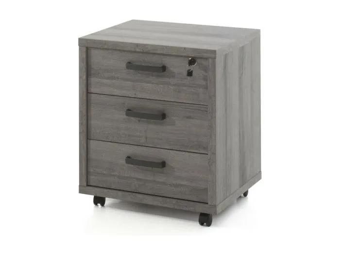 Büro-Rollcontainer mit 3 Schubladen in Grau-Eiche-Farbe Sherman | Kollektion SOON | Meublorama