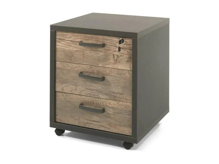 Aufbewahrungsschrank für Büro mit 3 Schubladen in Schwarz und Alteichenfarbe | Kollektion SOON | Meublorama