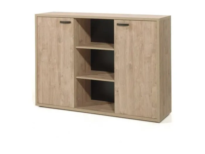Niedriges Büroschränkchen mit 2 Türen und Regalen in goldener Eiche, Kollektion DEPÉ