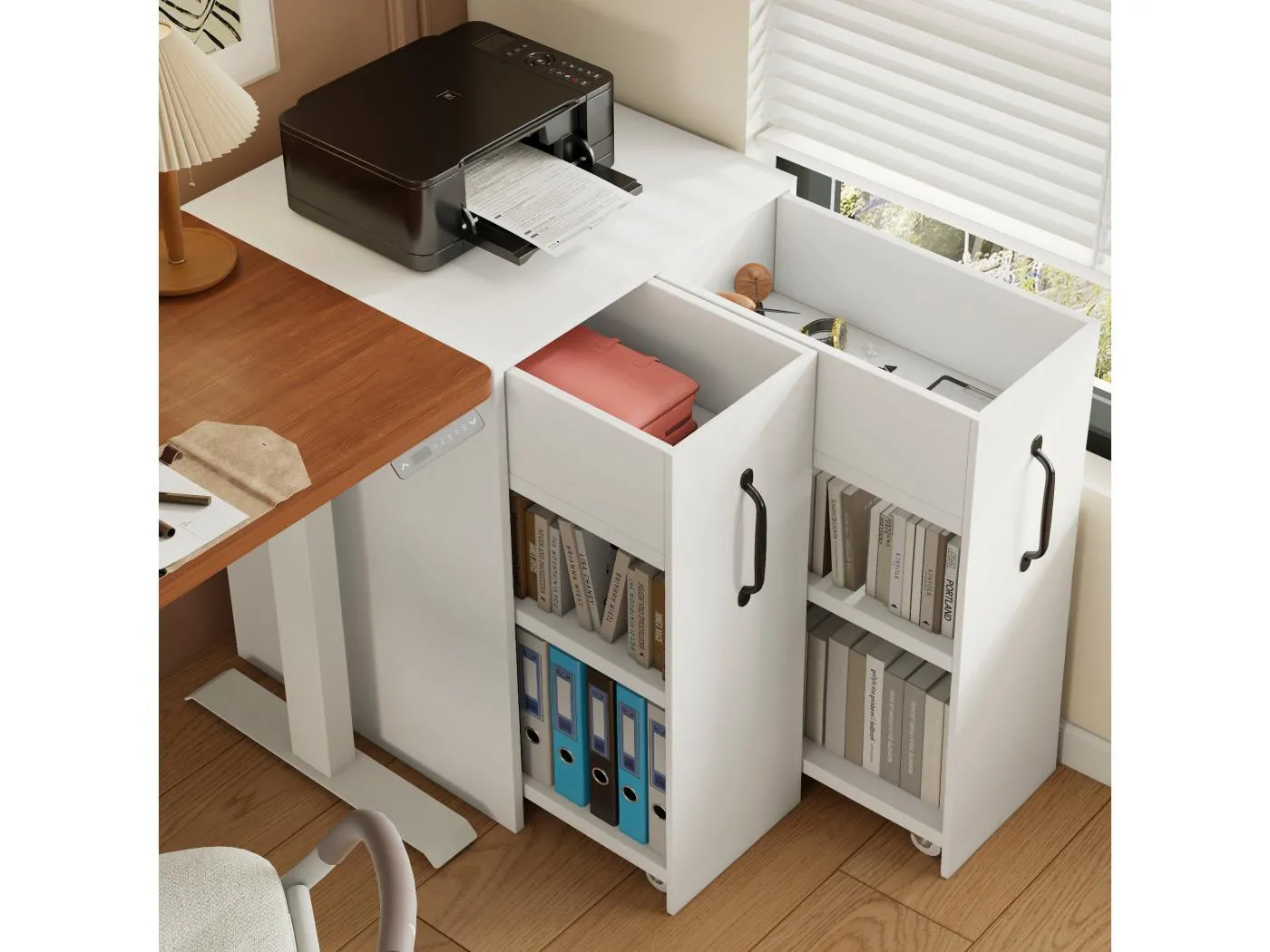 Bürocontainer auf Rollen – 52 x 50 x 75 cm – mit Schubladen – links-rechts austauschbar Spanplatte – Weiß