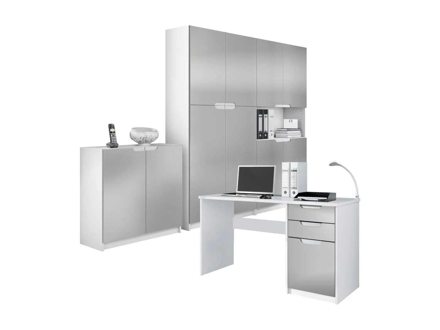 BÜROMÖBELSET Logan Fronten in Hellgrau Seidenmatt