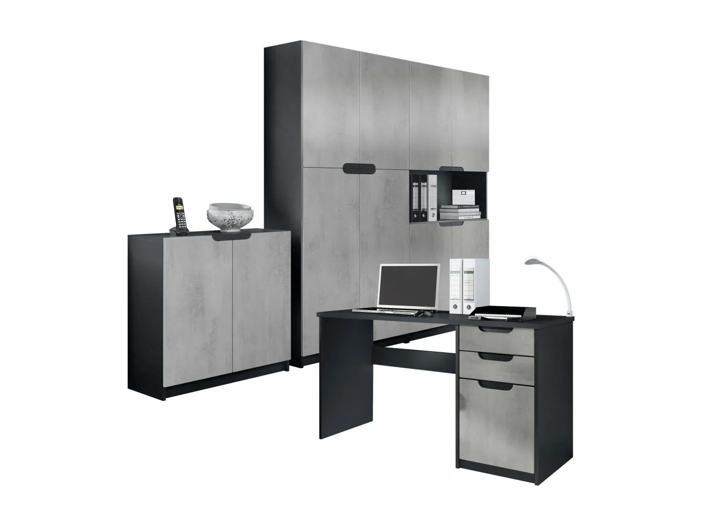 BÜROMÖBELSET Logan Fronten in Beton Oxid Optik