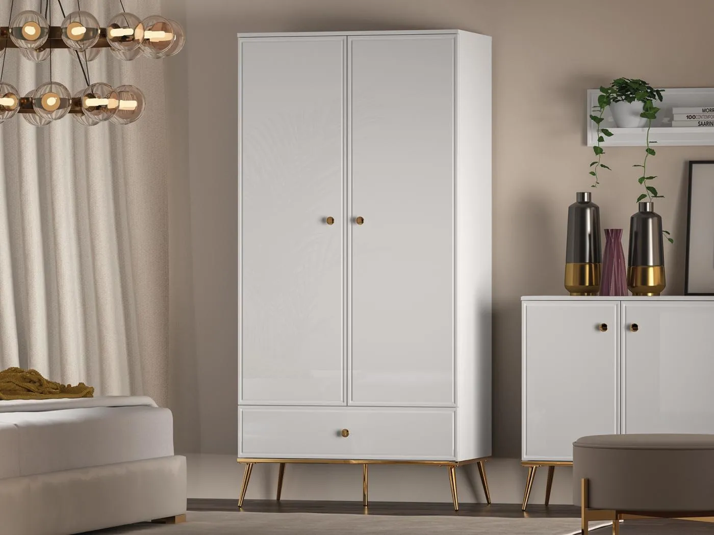 Kleiderschrank 2-türig - 92 cm - Weiß - DARRBY