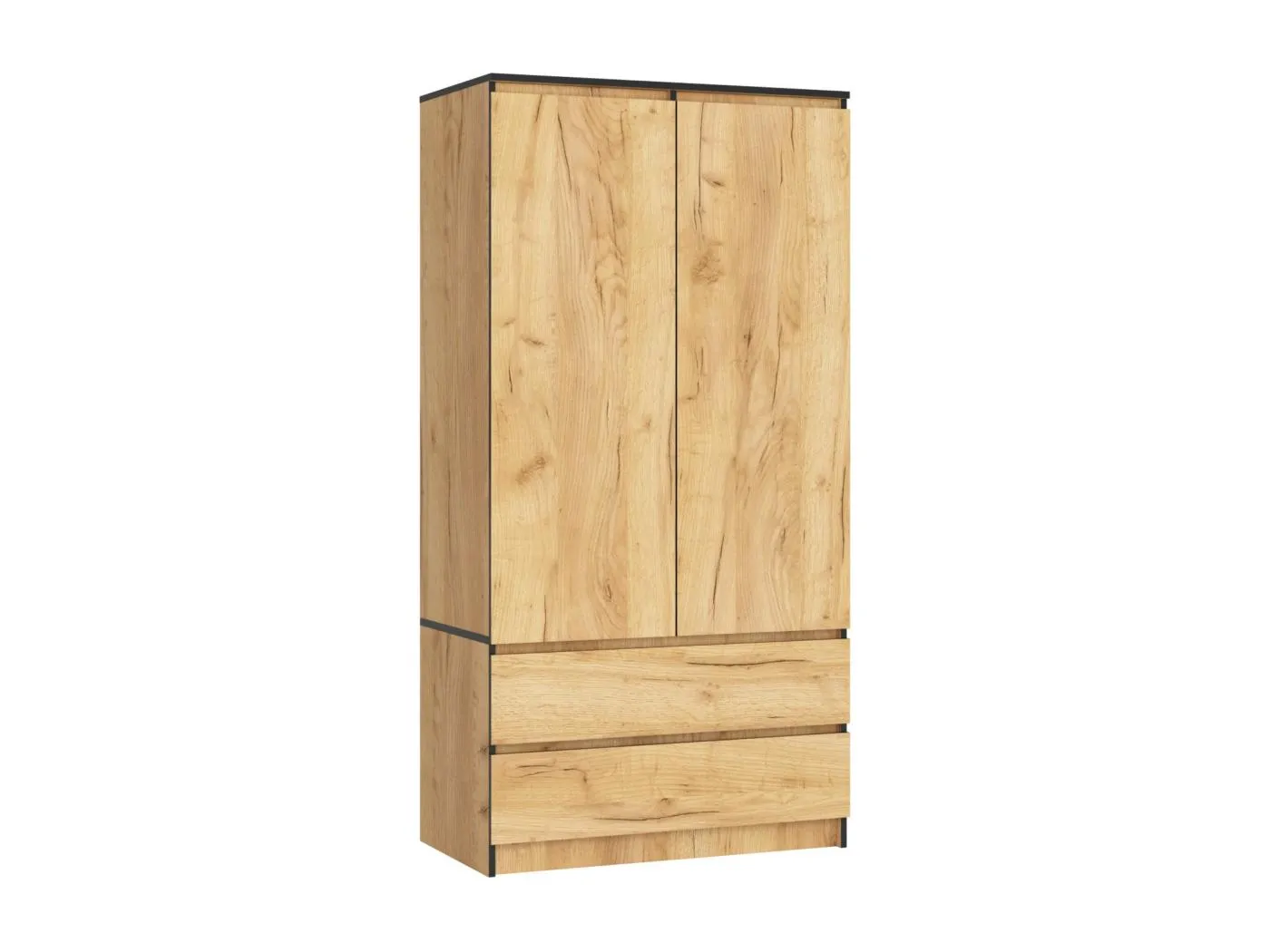 Kleiderschrank AKORD S90 Eiche Craft 90 cm 2 Türen 2 Schubladen 4 Ebenen B90 x H180 x T51 cm