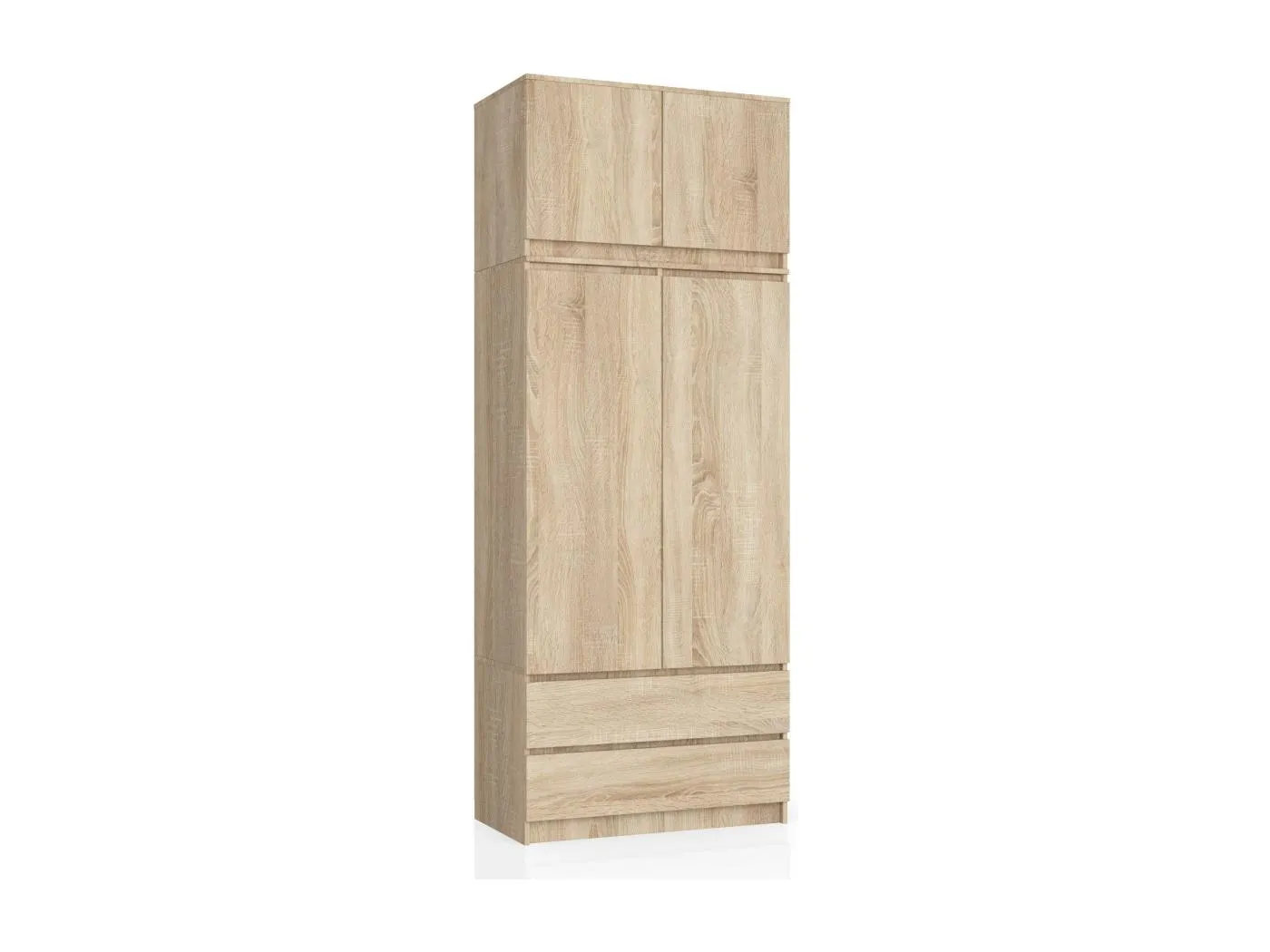 Kleiderschrank AKORD S90 mit Aufsatz Sonoma-Eiche 90 cm 2 Türen 2 Schubladen 6 Ebenen B90 x H234 x T51 cm