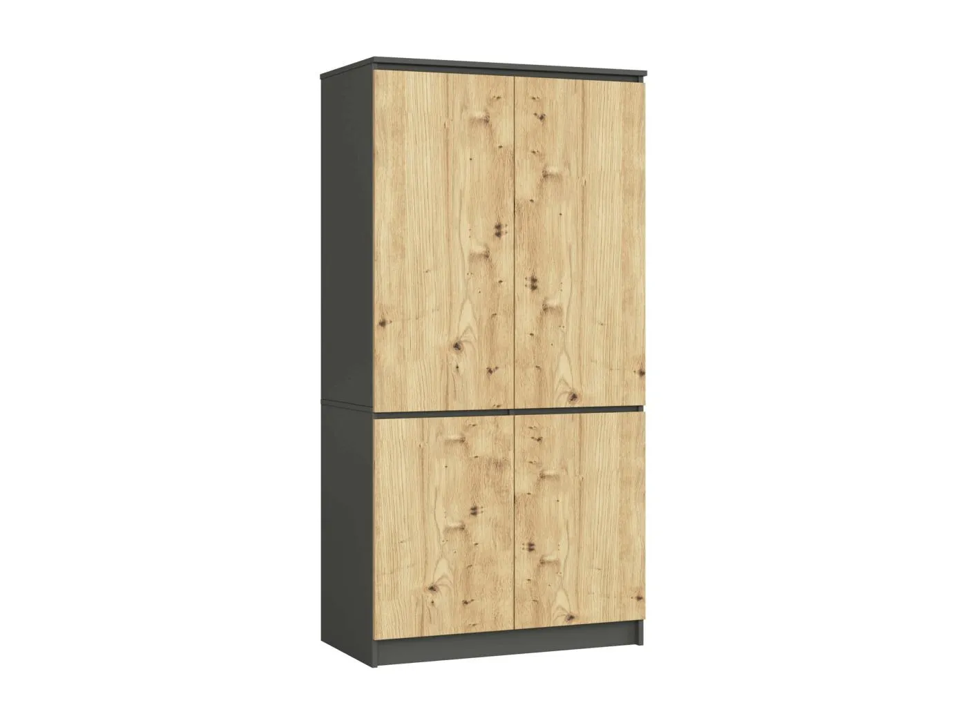 Kleiderschrank AKORD S90 Grau, Eiche Artisan 90 cm 4 Türen 4 Regalböden B90xH180xT51 cm