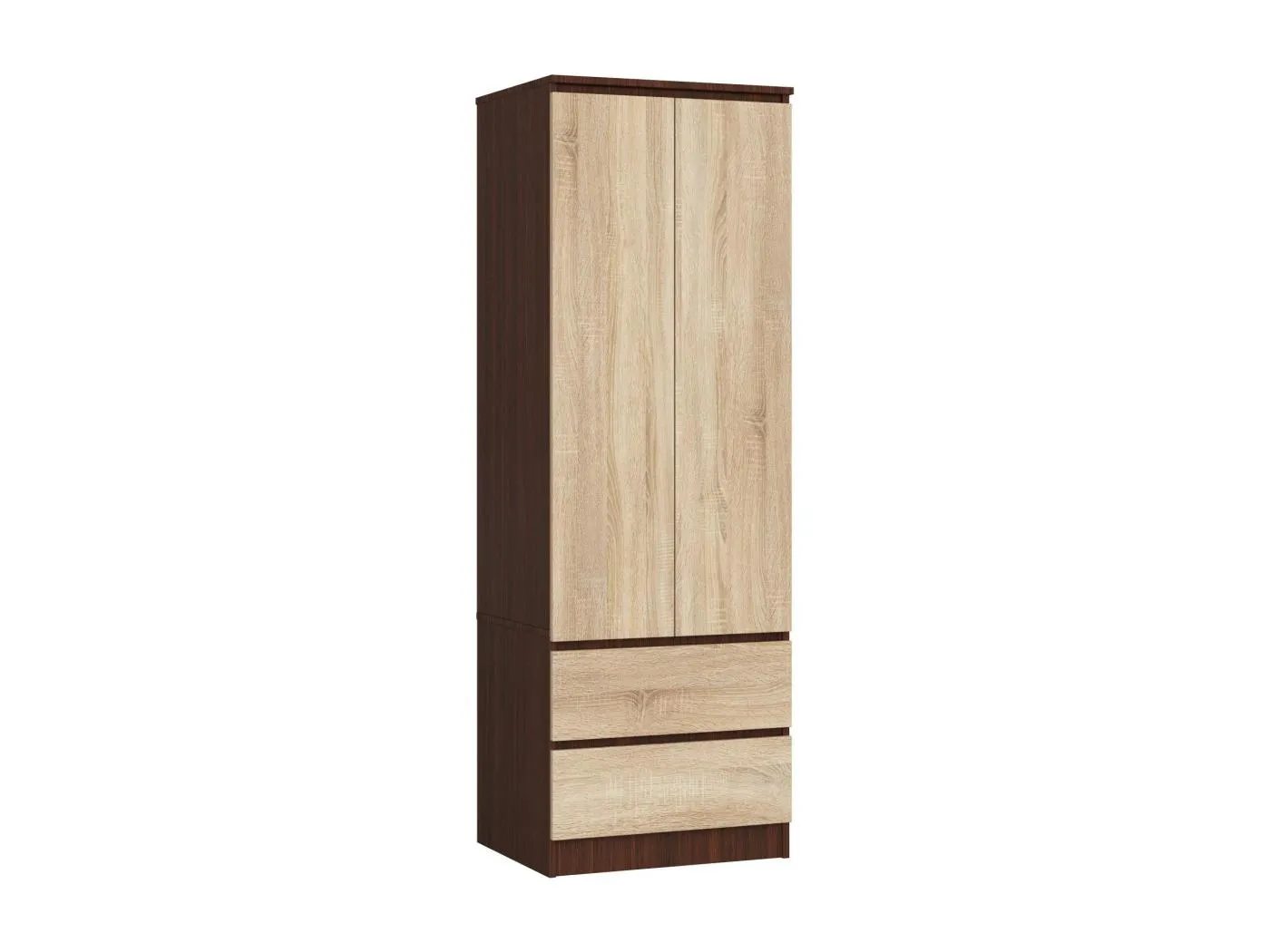 Kleiderschrank AKORD S60 Wenge 60 cm 2 Türen 2 Schubladen Regal Front Sonoma-Eiche B60 x H180 x T51 cm