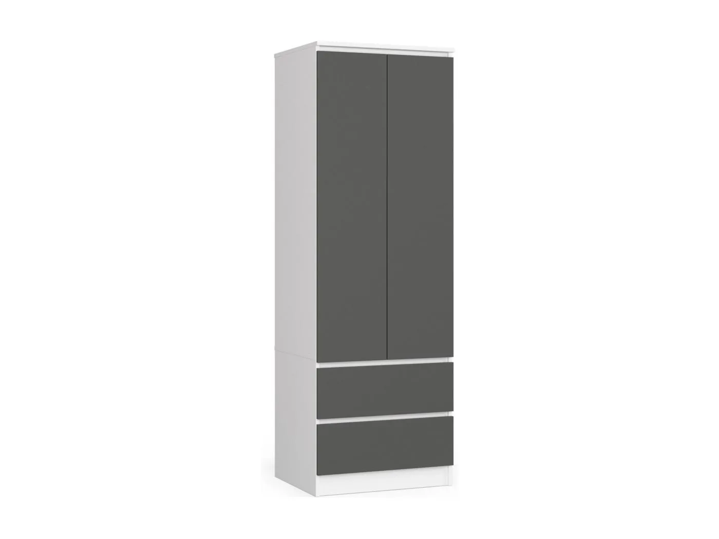 Kleiderschrank AKORD S60 Weiß 60 cm 2 Türen 2 Schubladen Regal Front Graphitgrau B60 x H180 x T51 cm