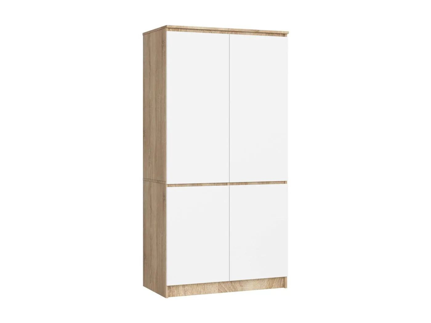 Kleiderschrank AKORD S90 Sonoma Eiche, Weiß 90 cm 4 Türen 4 Regalböden B90xH180xT51 cm