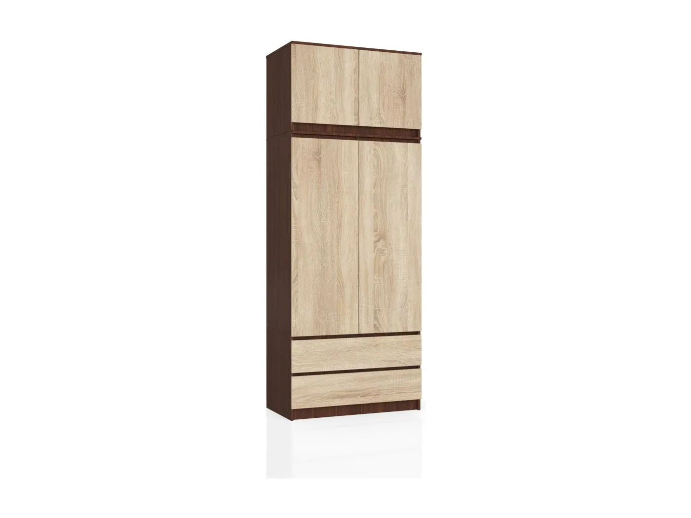 Kleiderschrank AKORD S90 mit Aufsatz Wenge 90 cm 2 Türen 2 Schubladen 6 Ebenen Front Sonoma-Eiche B90 x H234 x T51 cm