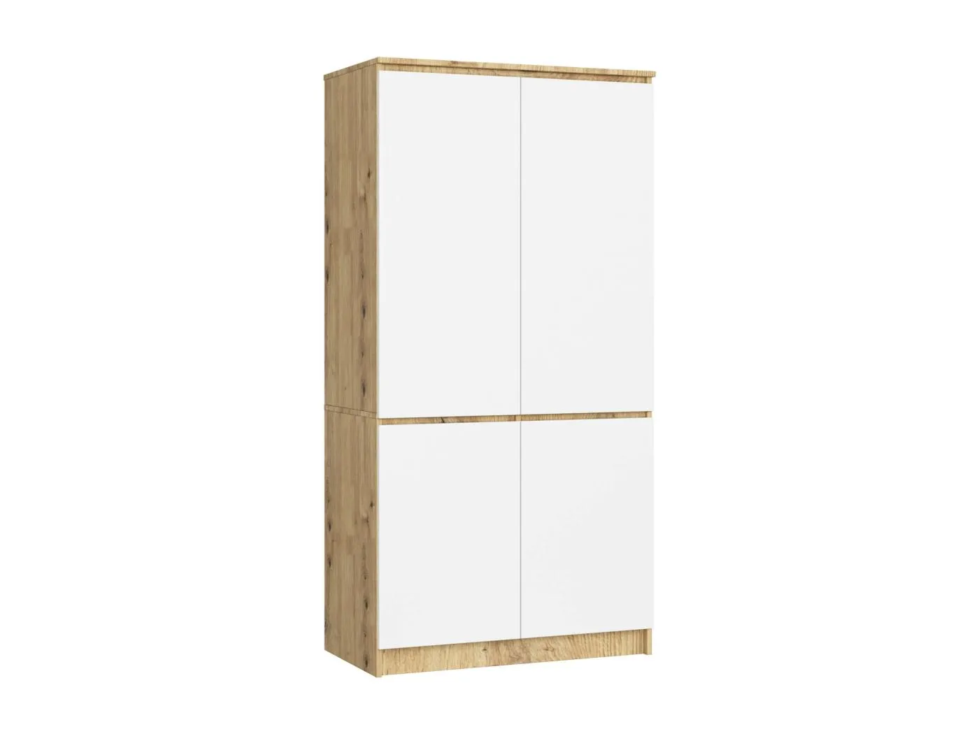 Kleiderschrank AKORD S90 Eiche Artisan, Weiß 90 cm 4 Türen 4 Regalböden B90xH180xT51 cm