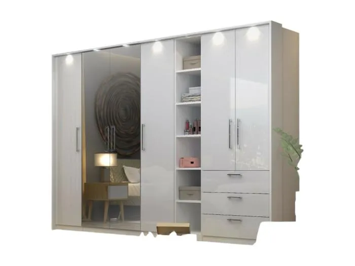 Eckschrank MODULO – Hochglanz Weiß – LED & Regale inklusive – Anpassbare Konfiguration