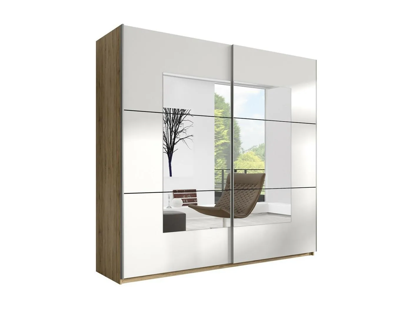 Designerschrank mit 2 Türen, 220 cm, in hellem Eichen- und Weißfarbton. Kollektion EOS