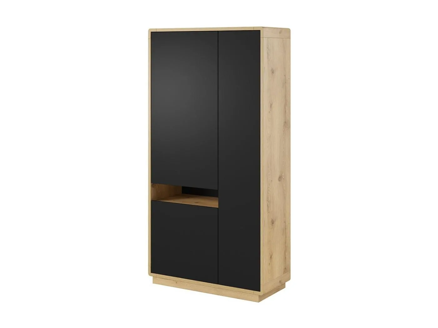 Designerschrank mit beleuchteter Nische aus der Kollektion VILLA. Farbe Eiche und Schwarz.