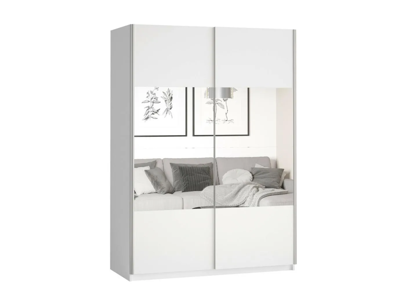 Designerschrank 150cm. 2 Türen mit modulierbaren Spiegeln. Farbe Mattweiß. Kollektion EOS.