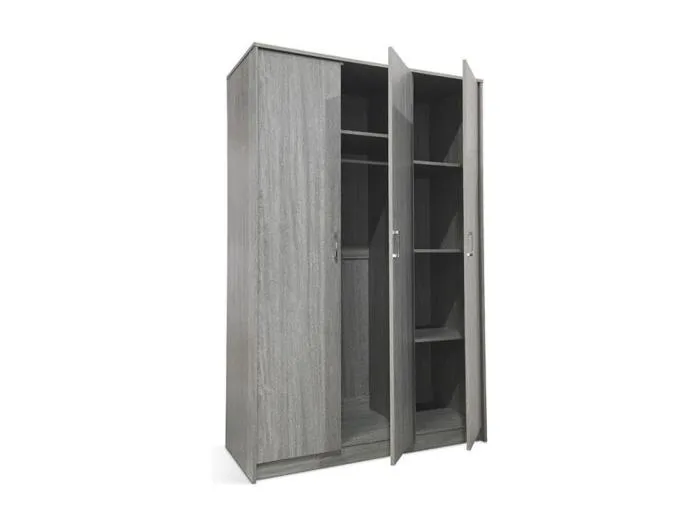 Dreitüriger Schrank in Eichenfarbe, Kollektion REY. Idealer Kleiderschrank für Ihren Eingangsbereich oder Ihre Waschküche.