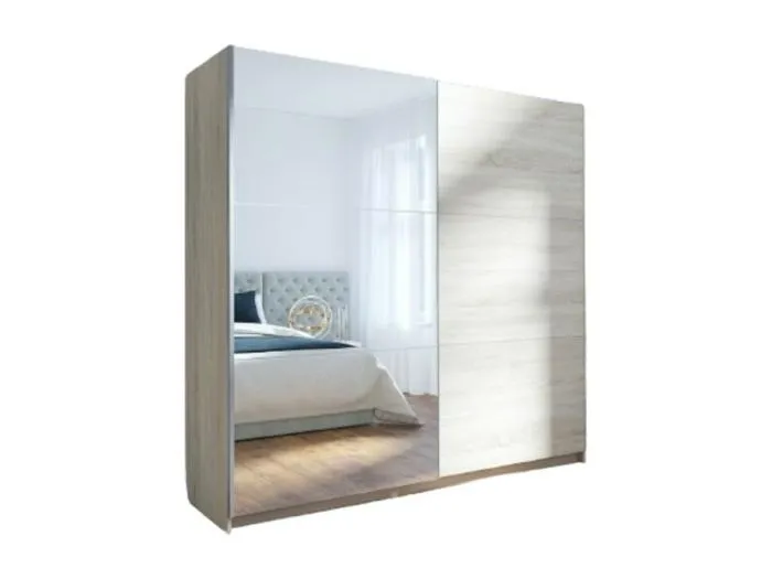 Kleiderschrank, Garderobe mit 2 Schiebetüren und Spiegel - Sonoma-Eiche - Kollektion ARSALA