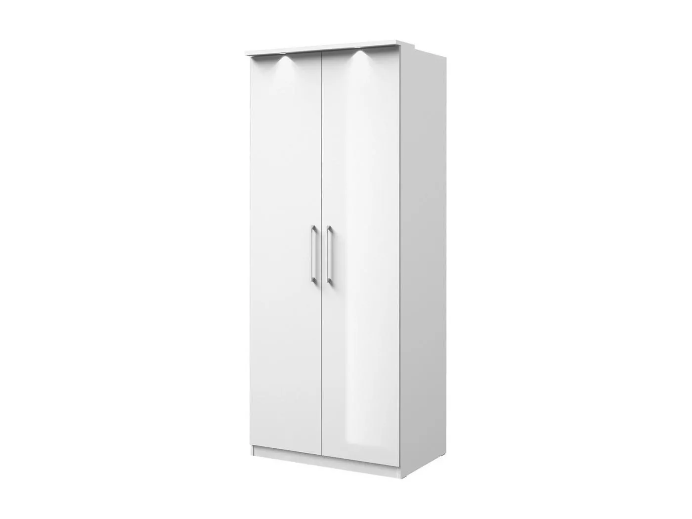 Kleiderschrank 2 Türen aus der MODULO Kollektion in weißer Farbe mit LED und inklusivem 3-Regal-Paket.
