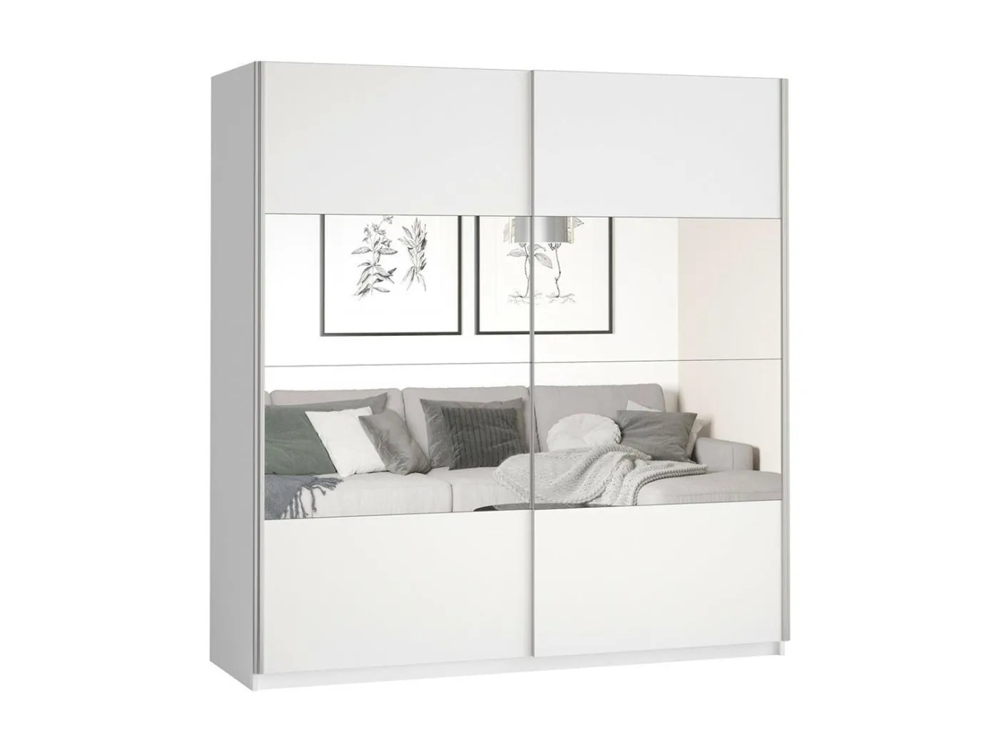 Designerschrank 200cm. 2 Türen mit modulierbaren Spiegeln. Farbe Mattweiß. Kollektion EOS.