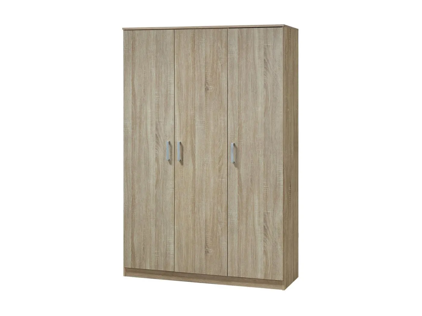 Kleiderschrank BERGAMA mit 3 Türen, Sonoma-Eiche, graue Griffe, zeitgenössischer und praktischer Stil