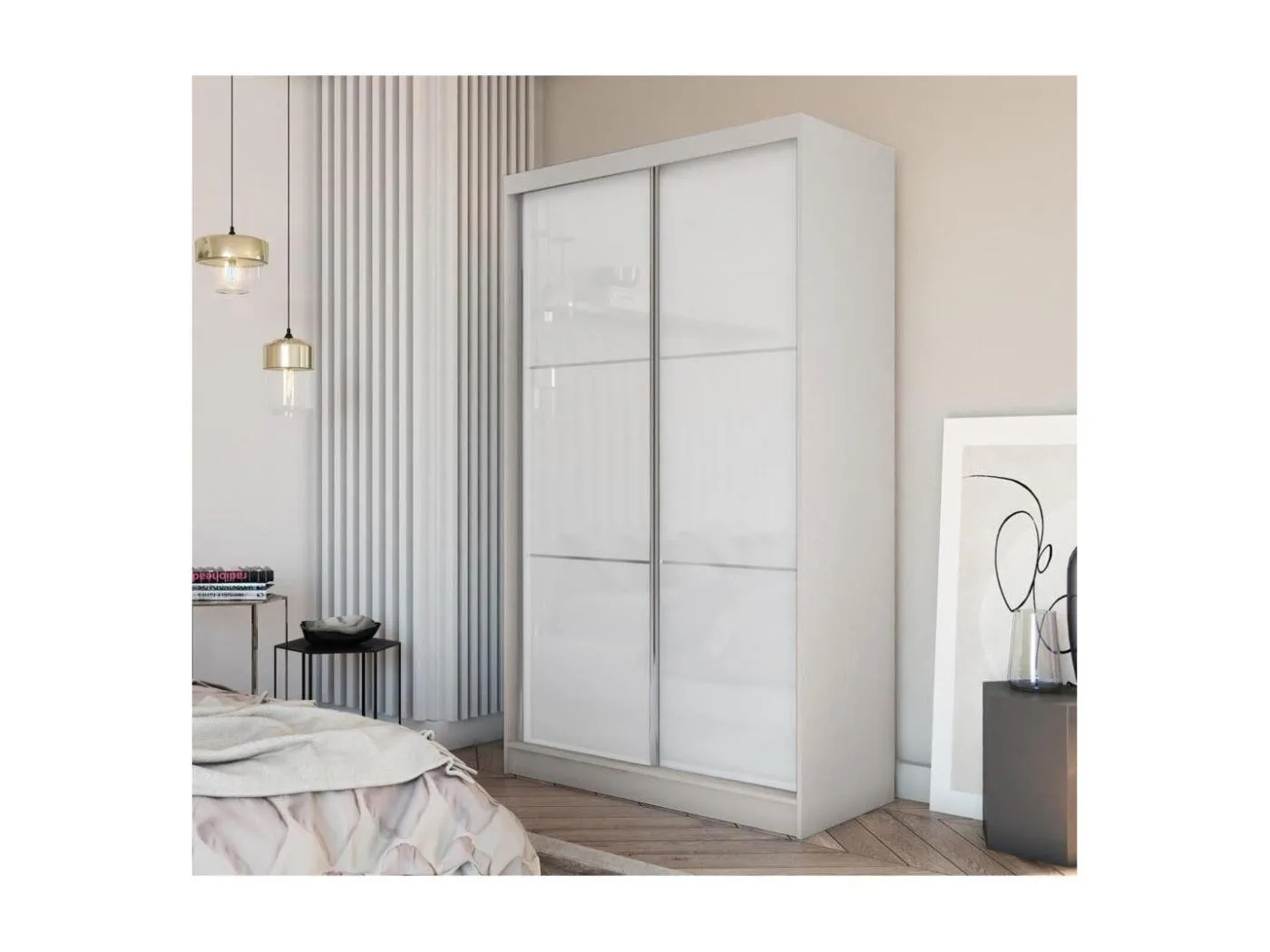 SCHWEBETÜRENSCHRANK Viva II 120/216/61 kaschmir mit Lacobel-Glas und Schubladen