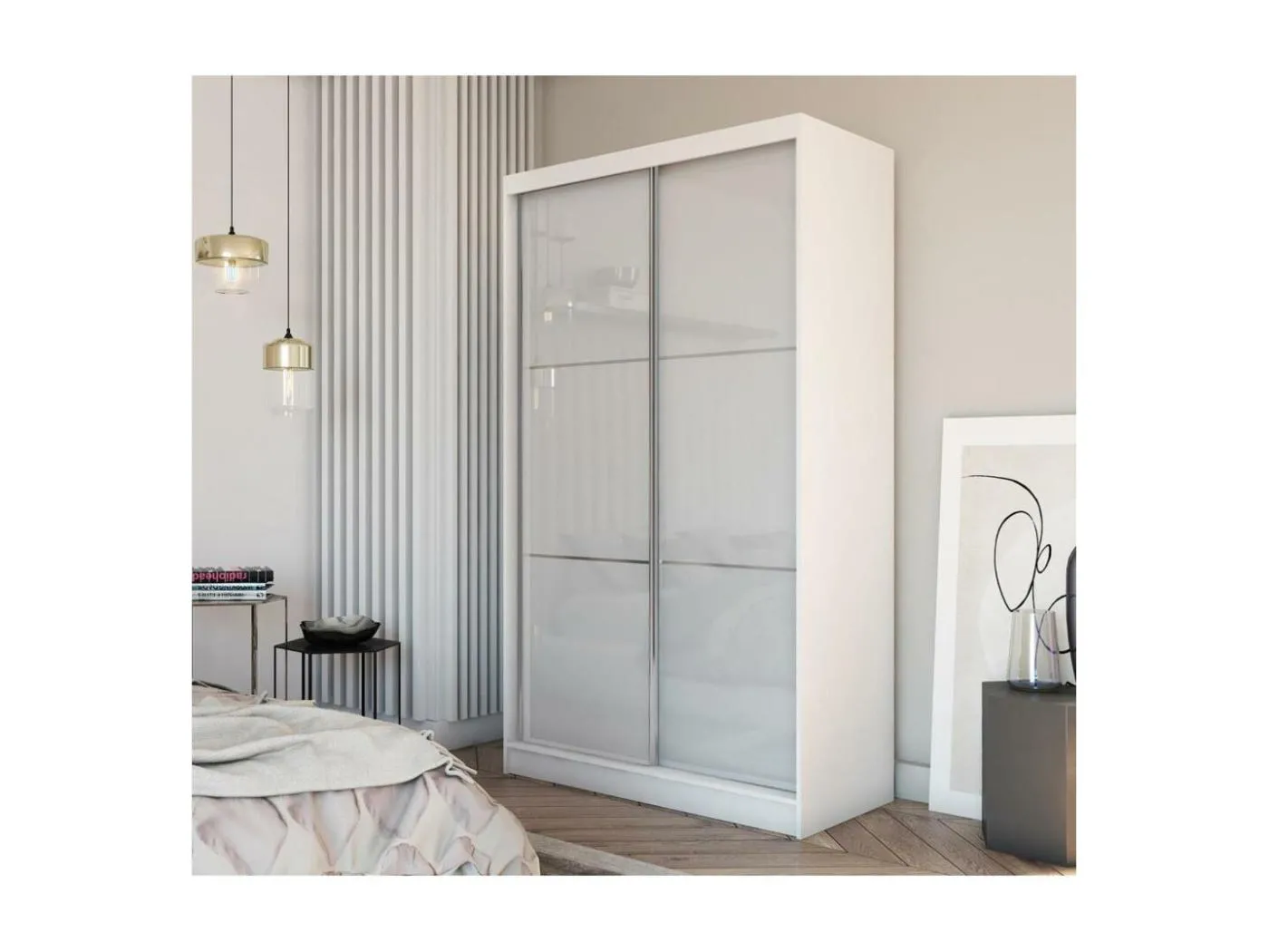 SCHWEBETÜRENSCHRANK Viva 120/216/61 weiß mit Lacobel-Glas