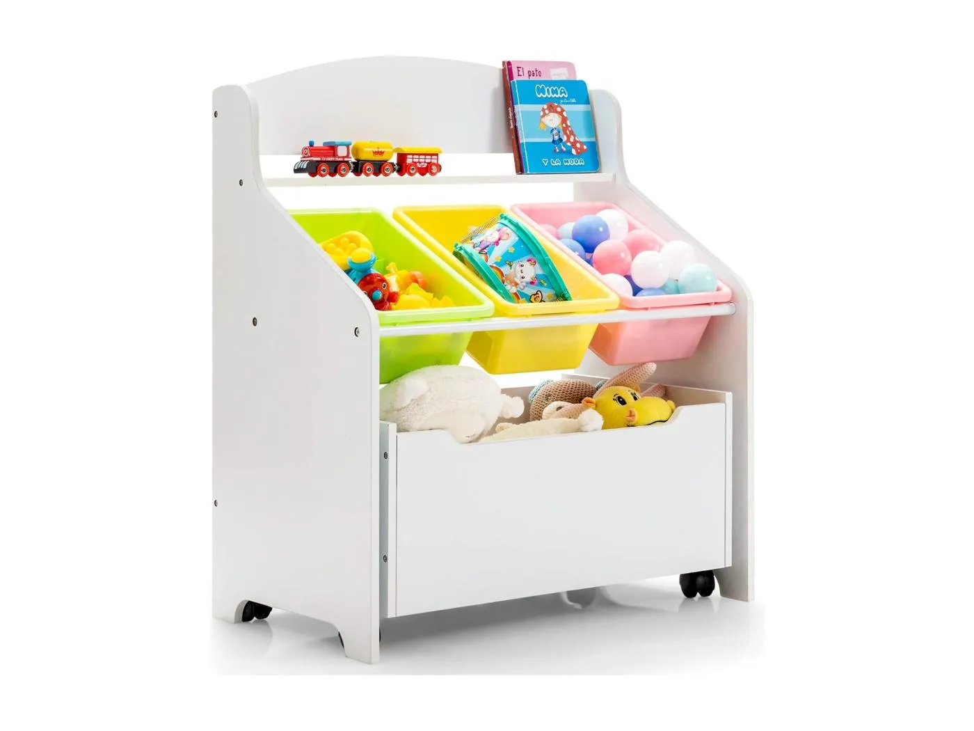 Spielzeugregal mit rollbarem Fach