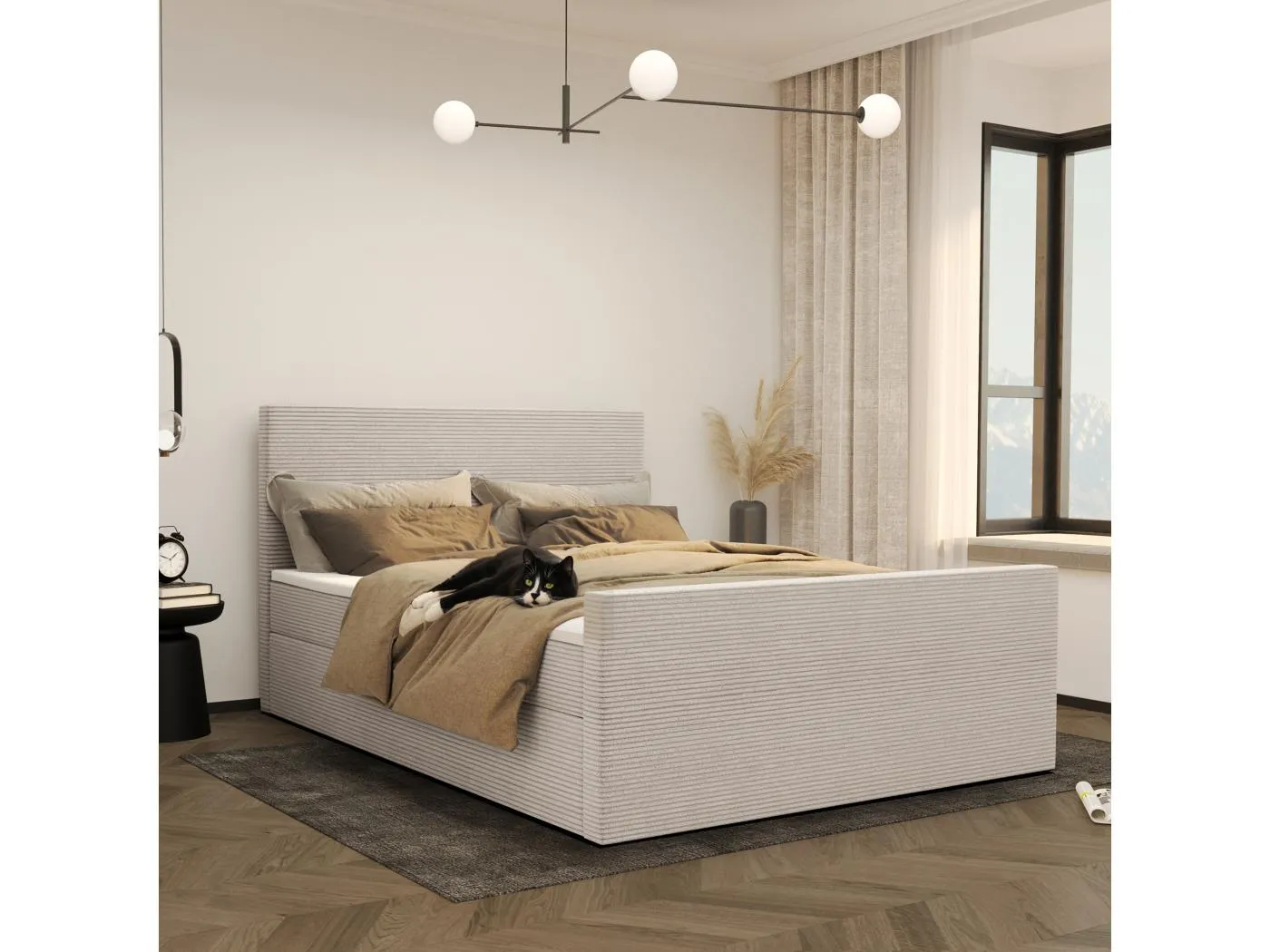 Boxspringbett mit bettkasten und topper VIESTA stoff Poso Beige 140x200 cm H3-Bonell