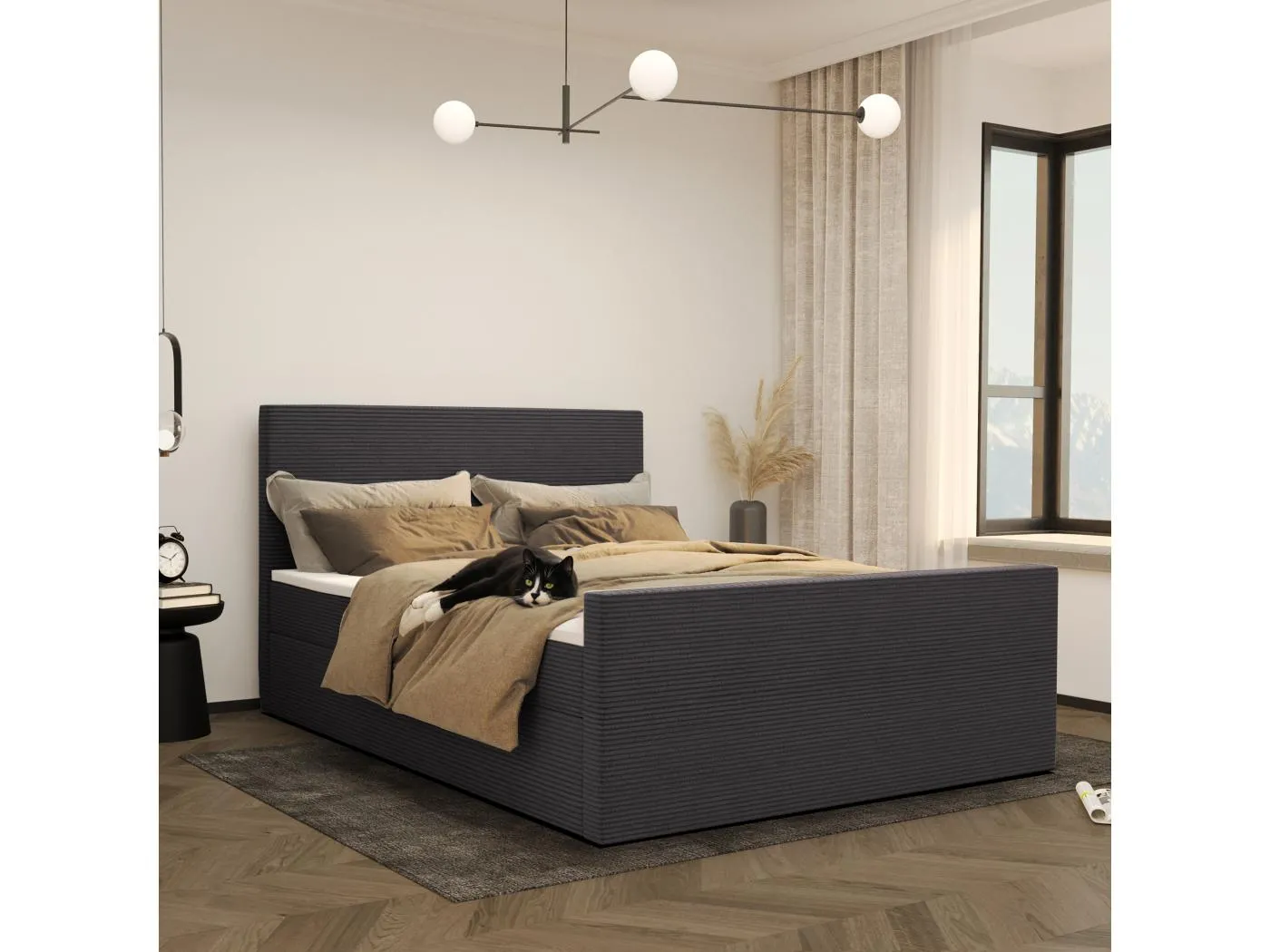 Boxspringbett mit bettkasten und topper VIESTA stoff Poso Dunkelgrau 120x200 cm H2-Pocket