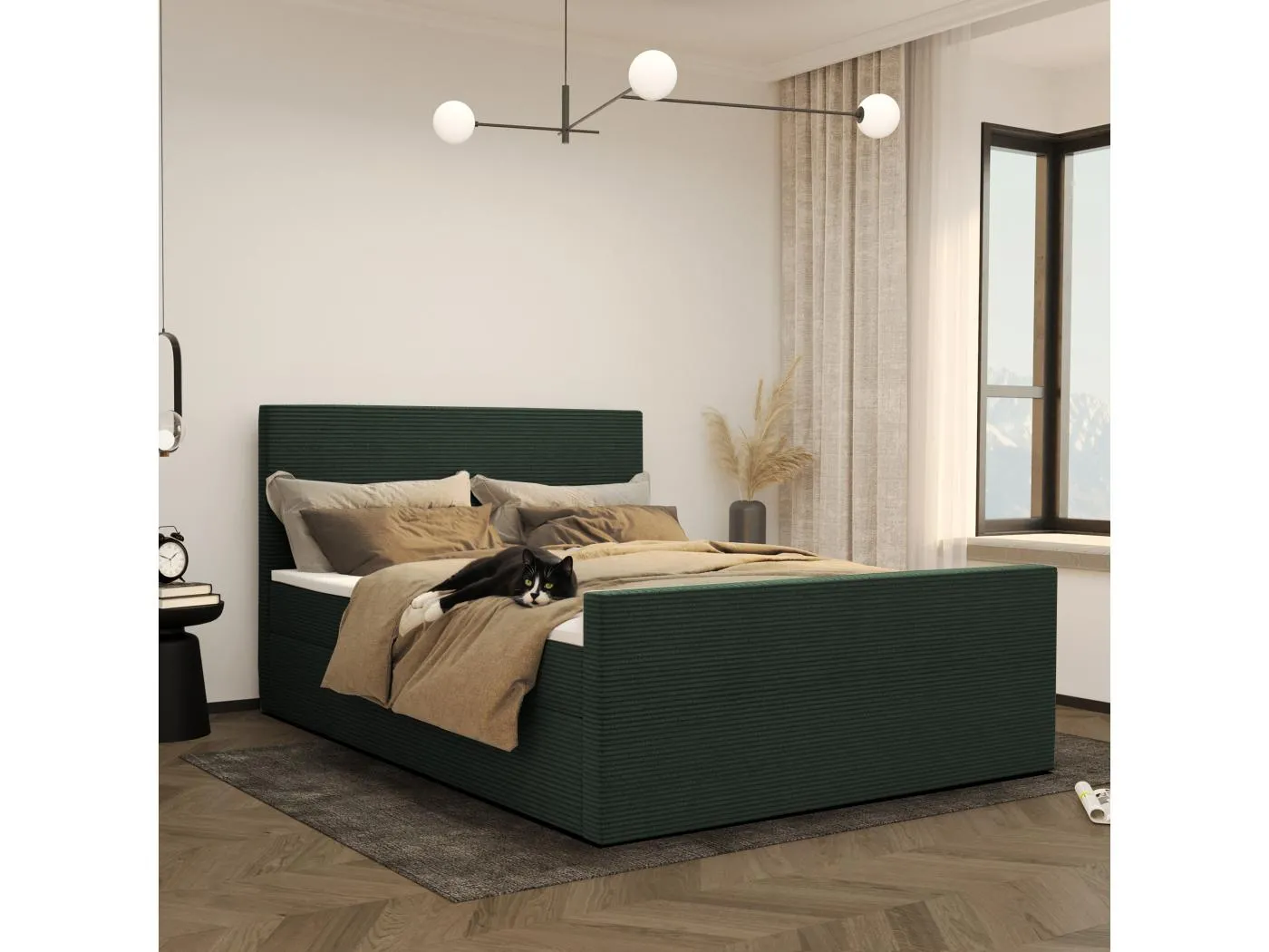 Boxspringbett mit bettkasten und topper VIESTA stoff Poso Grün 200x200 cm H3-Bonell
