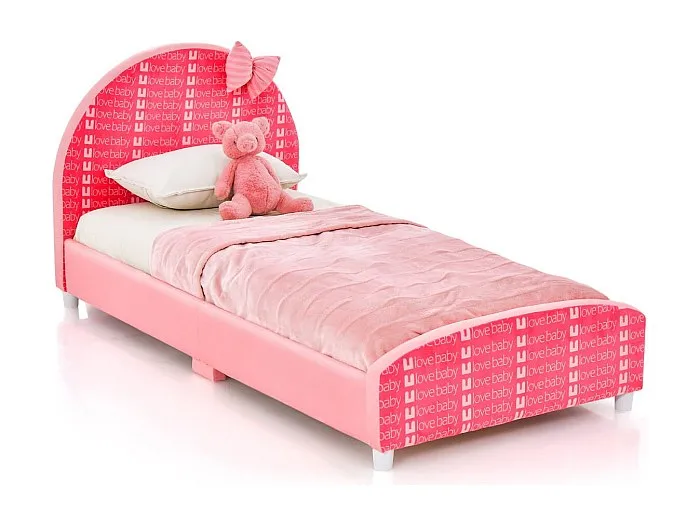 140 x 70 cm Kinderbett mit Weichem Kopfteil & Fußteil Lattenrost Babybett Rosa Schleife