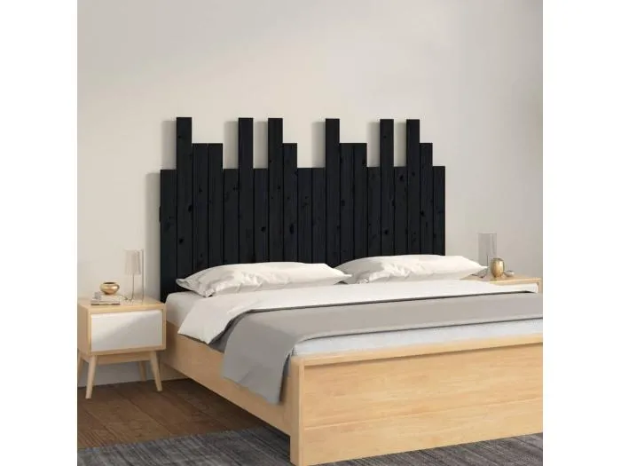 Wand-Kopfteil für Bett | Bett-Kopfteil Schwarz 127,5x3x80 cm Massivholz Kiefer -MN799024