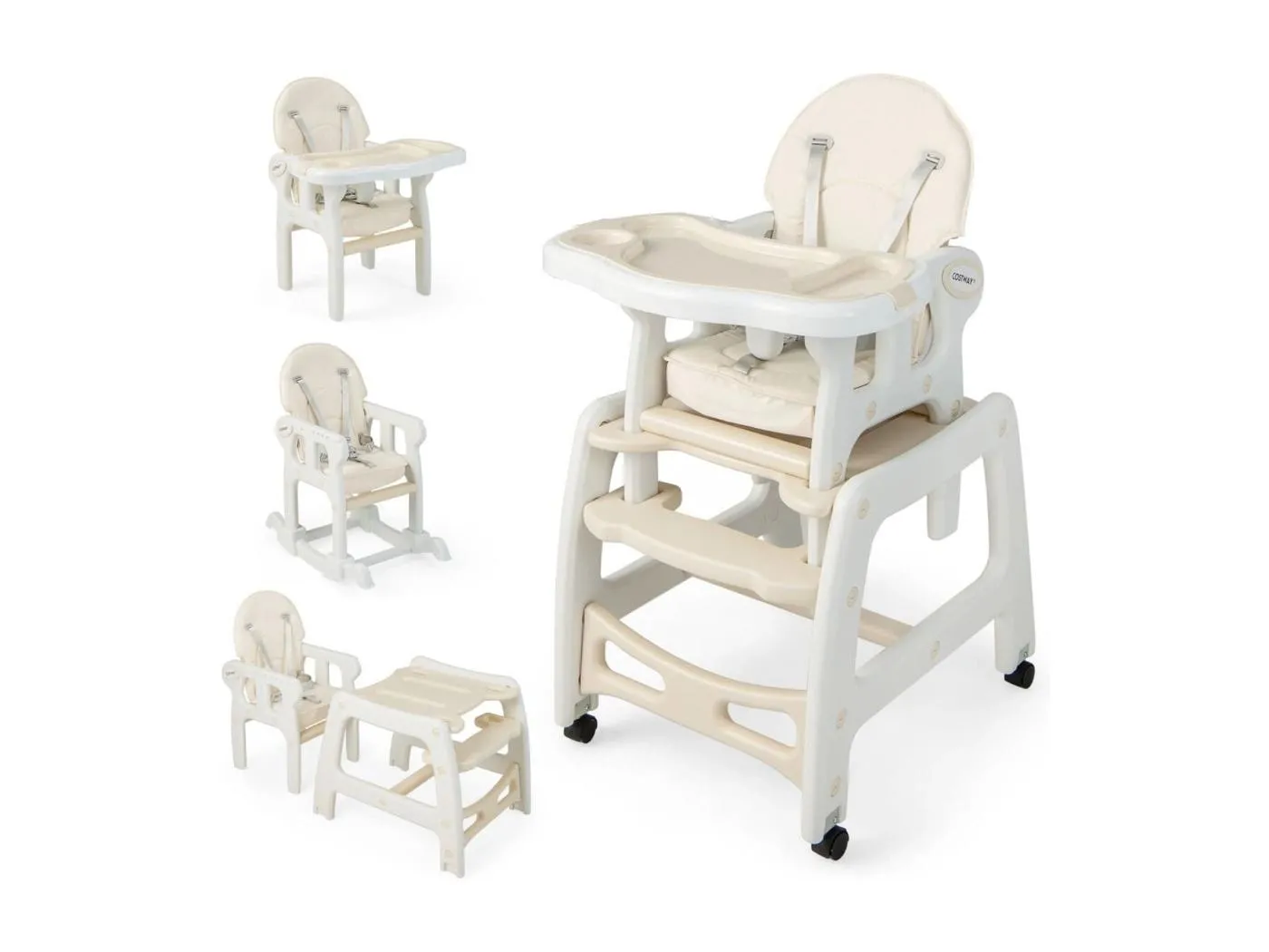 3 in 1 Babystuhl Hochstuhl & Essstuhl & Kindersitzgruppe 62 x 51 x 104 cm Beige