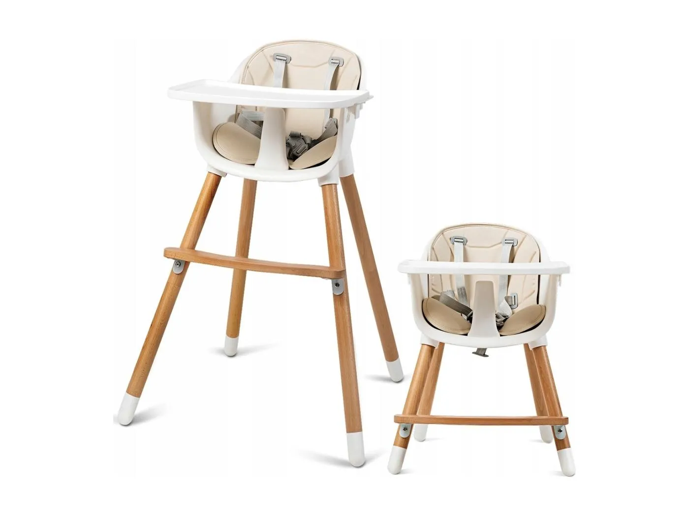 2-in-1 Babyhochstuhl Kinderhochstuhl aus Holz einstellbar 57 x 57 x 83 cm Cremeweiß + Natur