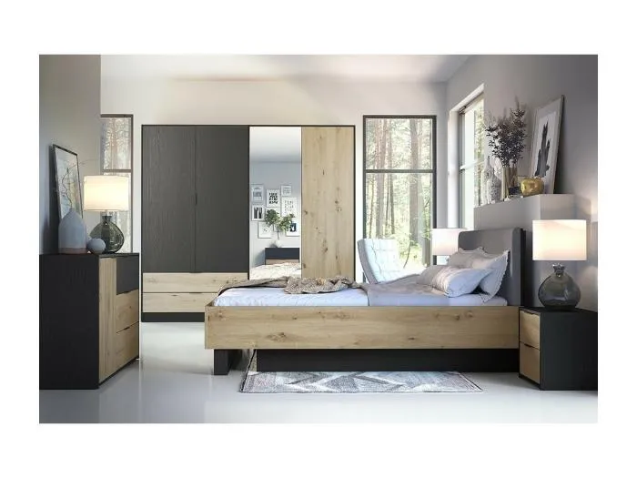 Ensemble de Meubles Chambre complète MELODY - Armoire, Lit Coffre, Tables de Nuit et Commode