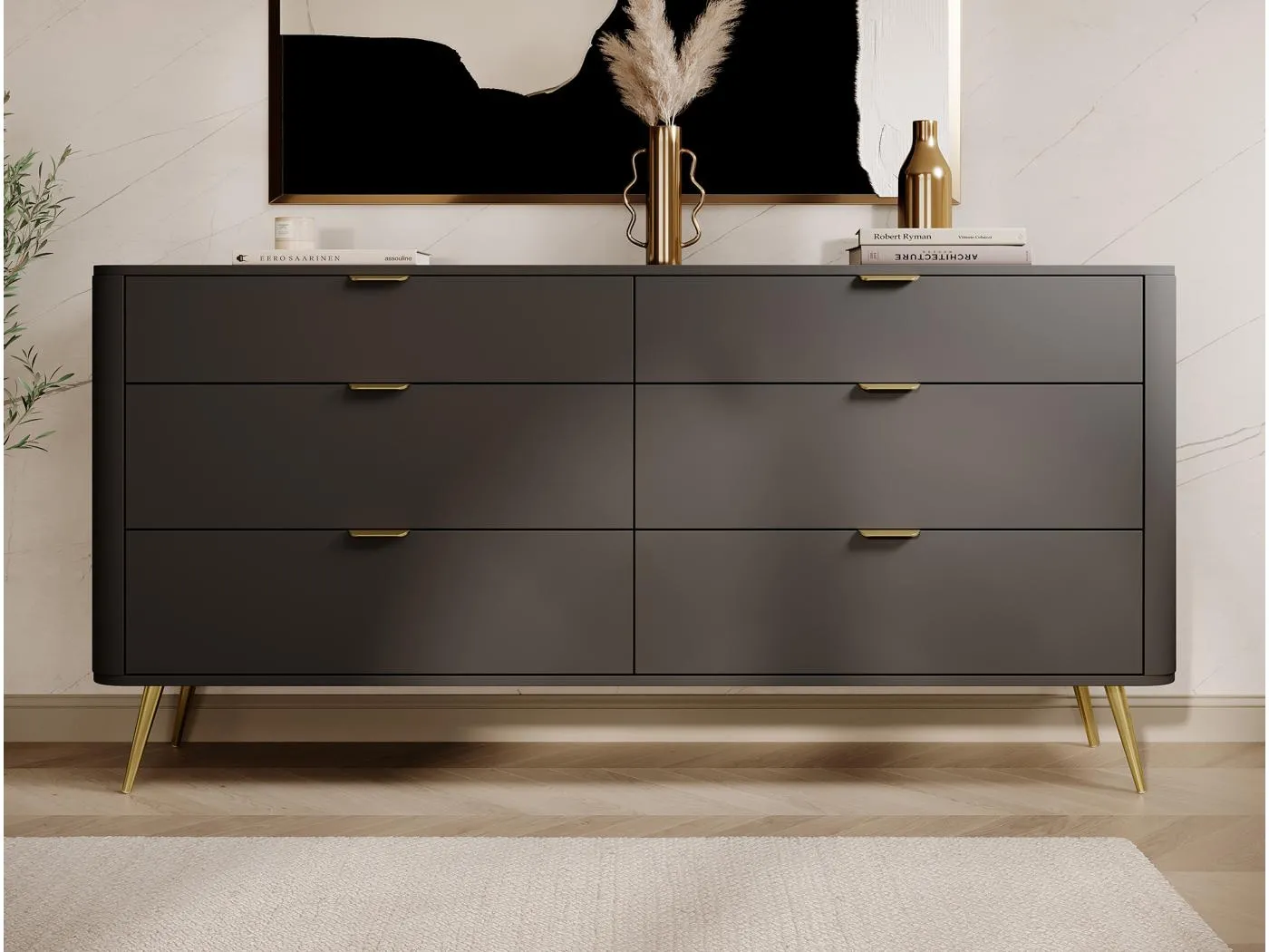 Kommode mit sechs Schubladen - 172 cm - Schwarz - OVAL