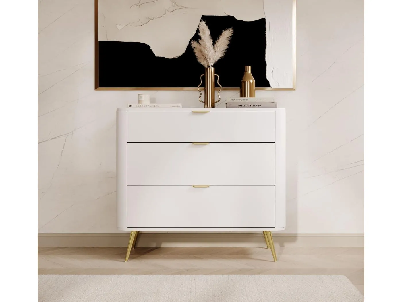 Kommode mit 3 Schubladen - Weiß - 92 cm - OVAL