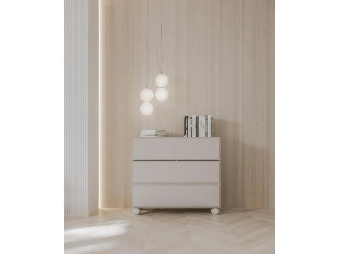 Kommode auf Kugelfüßen - 3 Schubladen - Beige - 100 cm - CHOCOLATED