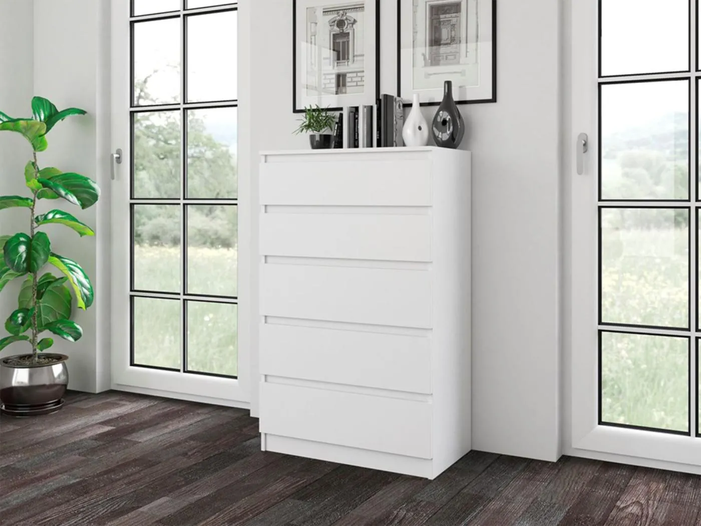 Kommode mit fünf Schubladen - weiß - MALWA