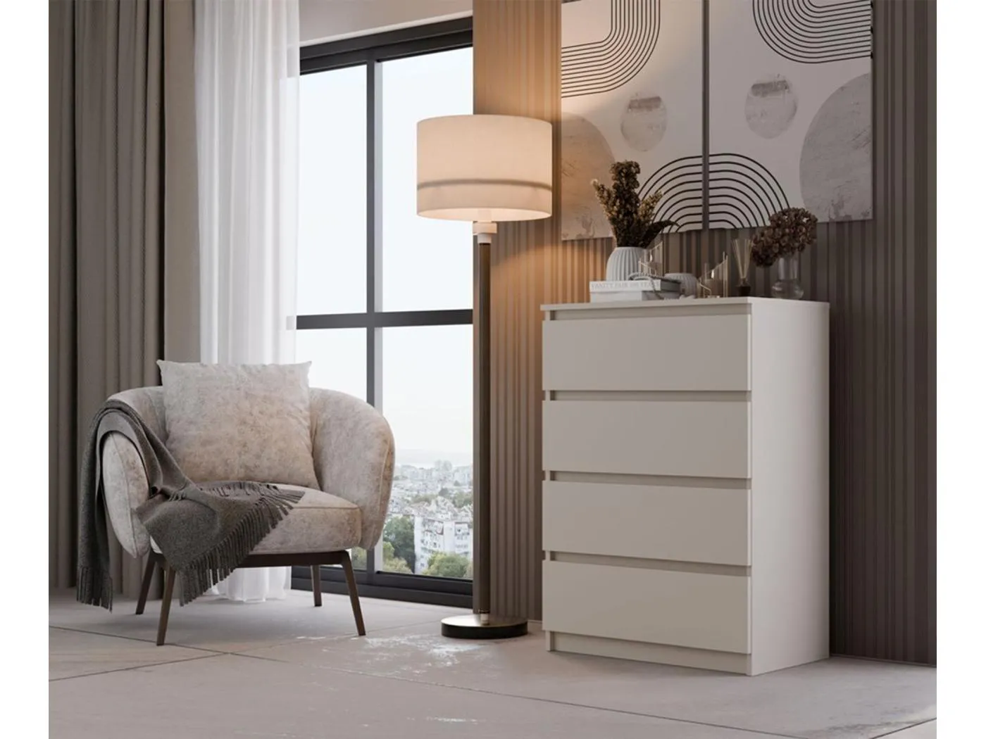 Kommode mit vier Schubladen - greige - MALWA