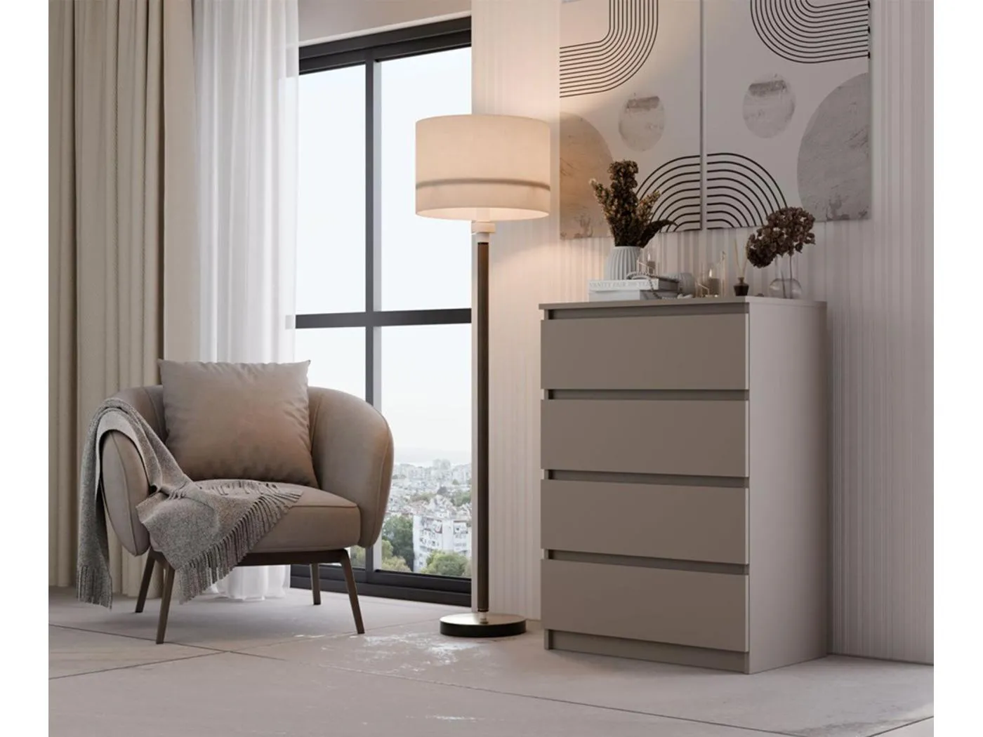 Kommode mit vier Schubladen - grau - MALWA