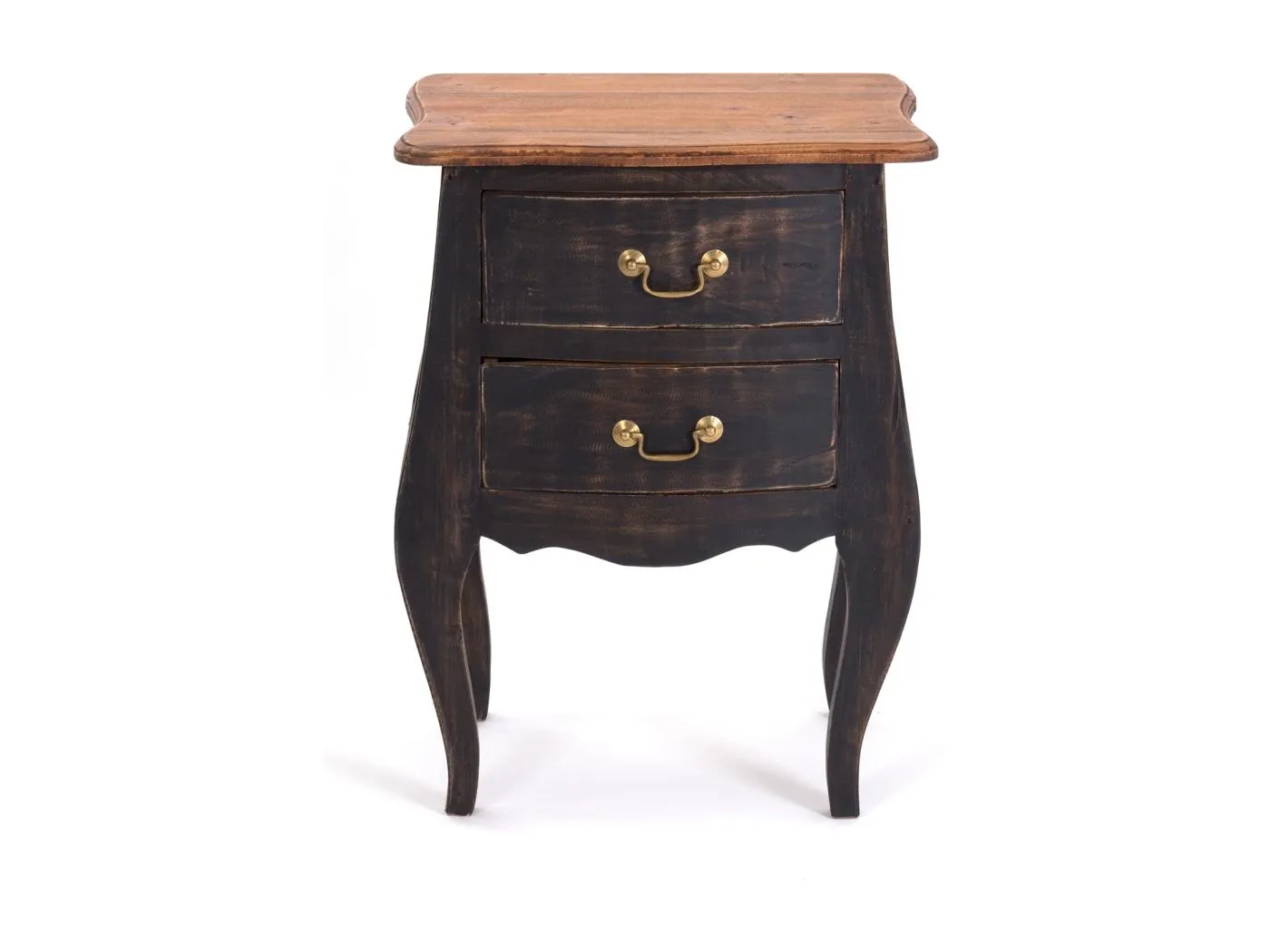 BEISTELLKOMMODE LOUIS Mahagoni Massivholz, mit 2 Schubladen 04 schwarz-natur