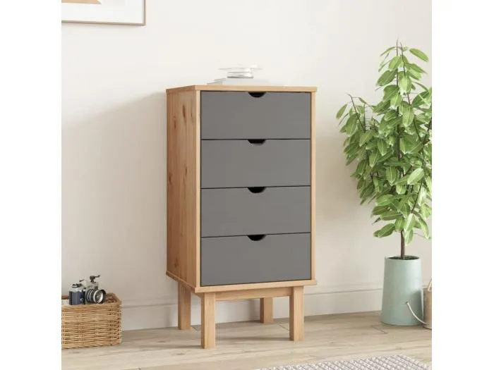 Schubladenschrank OTTA Braun & Grau 45x39x90 cm Massivholz