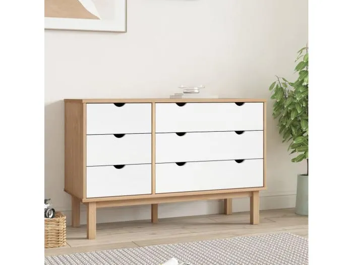 Schubladenschrank OTTA Braun & Weiß 111x43x73,5 cm Massivholz