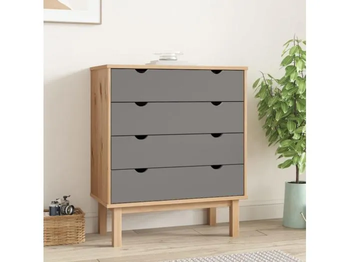 Schubladenschrank OTTA Braun&Grau 76,5x39,5x90 cm Massivholz
