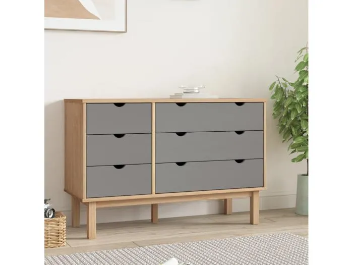 Schubladenschrank OTTA Braun & Grau 111x43x73,5 cm Massivholz