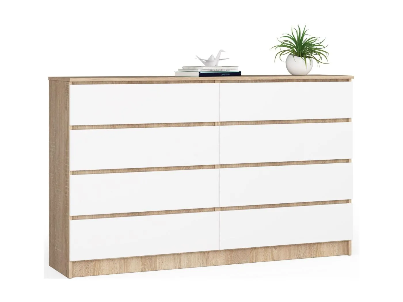 Kommode AKORD K160 Sonoma-Eiche 160 cm 8 Schubladen Front Weiß B160 x H99 x T40 cm