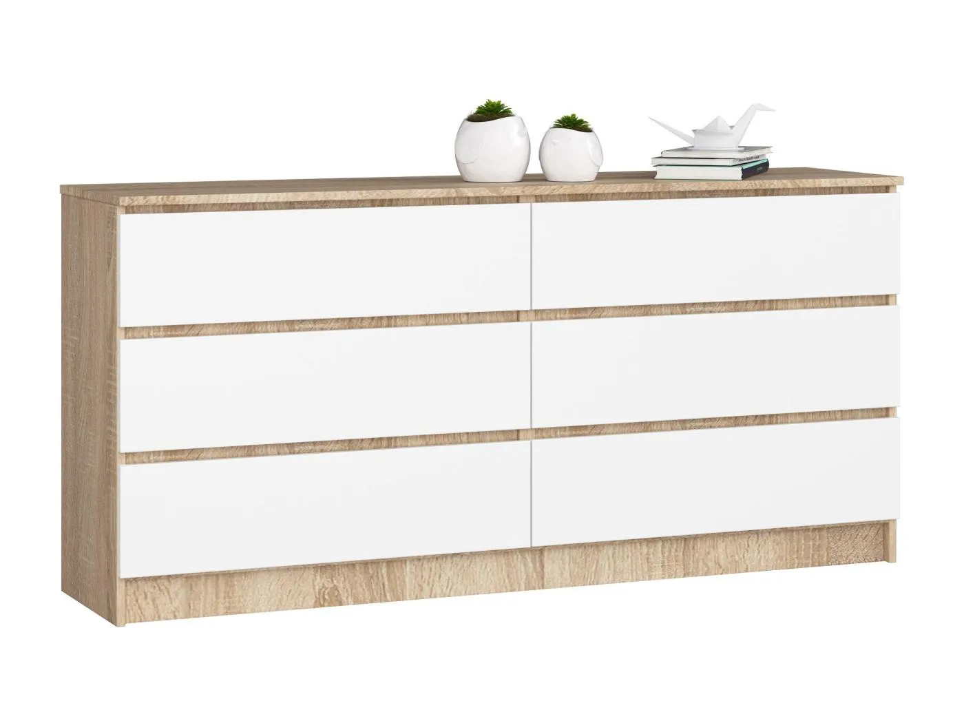 Kommode AKORD K160 Sonoma-Eiche 160 cm 6 Schubladen Front Weiß B160 x H77 x T40 cm