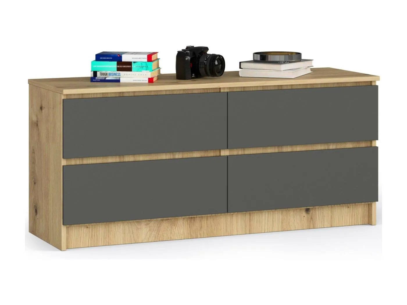 Kommode AKORD K120 Eiche Artisan 120 cm 4 Schubladen Front Graphitgrau B120 x H55 x T40 cm